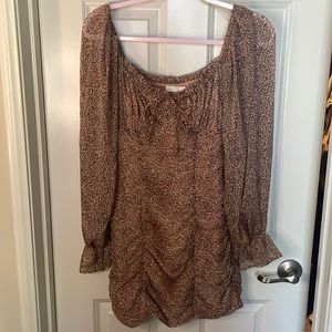 Mini dress ruched sheer sleeves cheetah